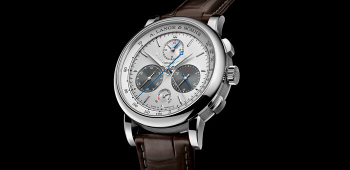 A. Lange & Söhne Triple Split Chronographe Platine avec cadran rhodié et bracelet en alligator brun